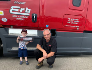 3-year-old boy with cancer rides in transport truck
